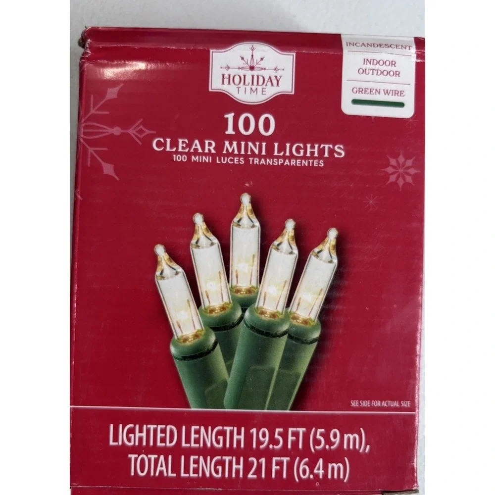 100 Count Clear Incandescent Mini Lights Green Wire 21 Ft Holidays Weddings New!